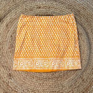 Women's jcrew Orange and White Printed Border-Hem preppy Mini Skirt